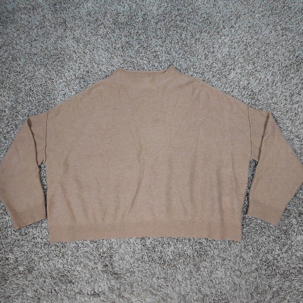 Pilcro Anthropologie 100% Cashmere Sweater Womens Large Camel Tan Boxy Roll Neck